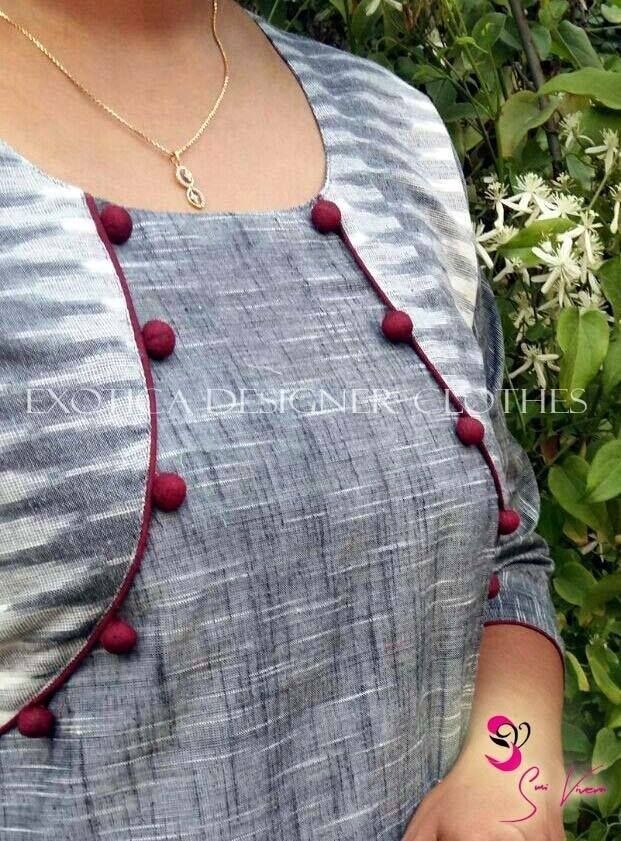 30 Stylish Potli button neck designs for kurtis and salwar suits